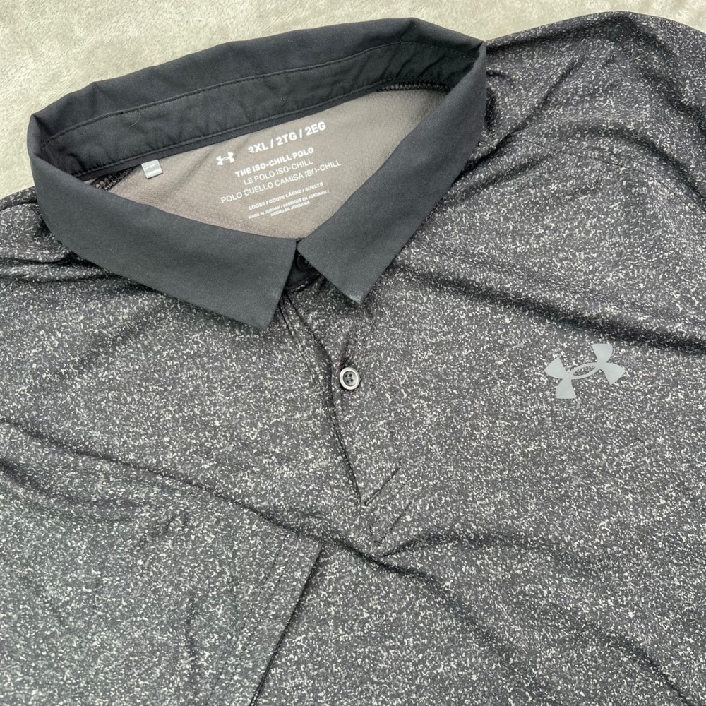 Under‎ Armour Iso-Chill Polo Shirt Mens 2XL Black Speckled Stretch Performance